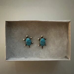 Adorable turquoise and silver turtle earrings